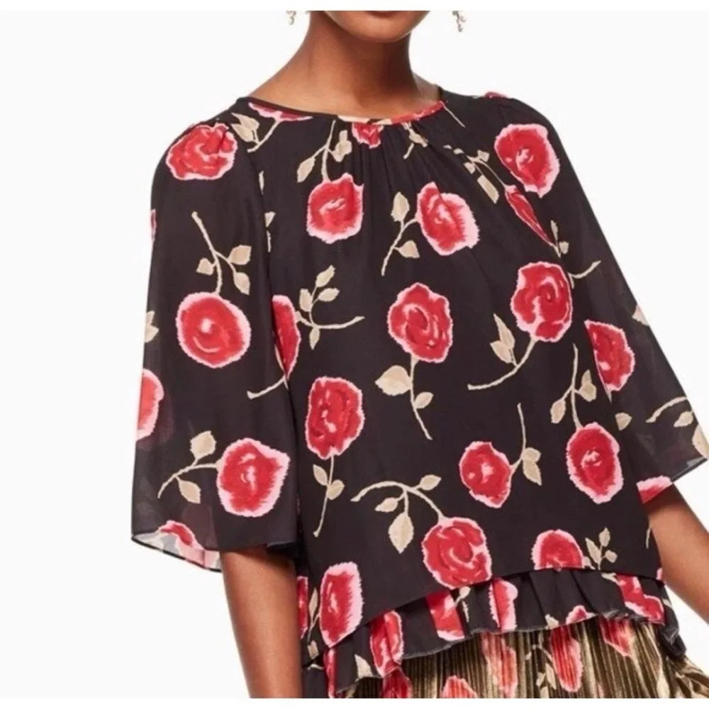 EUC Kate Spade NY Hazy Rose Floral Double Layer Ruffle Tier Top Blouse S​